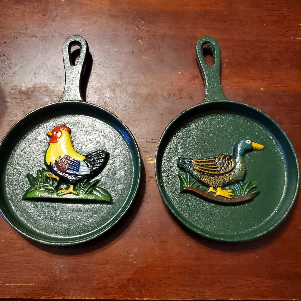 Cast Iron Skillet Decorations Mallard and Rooster